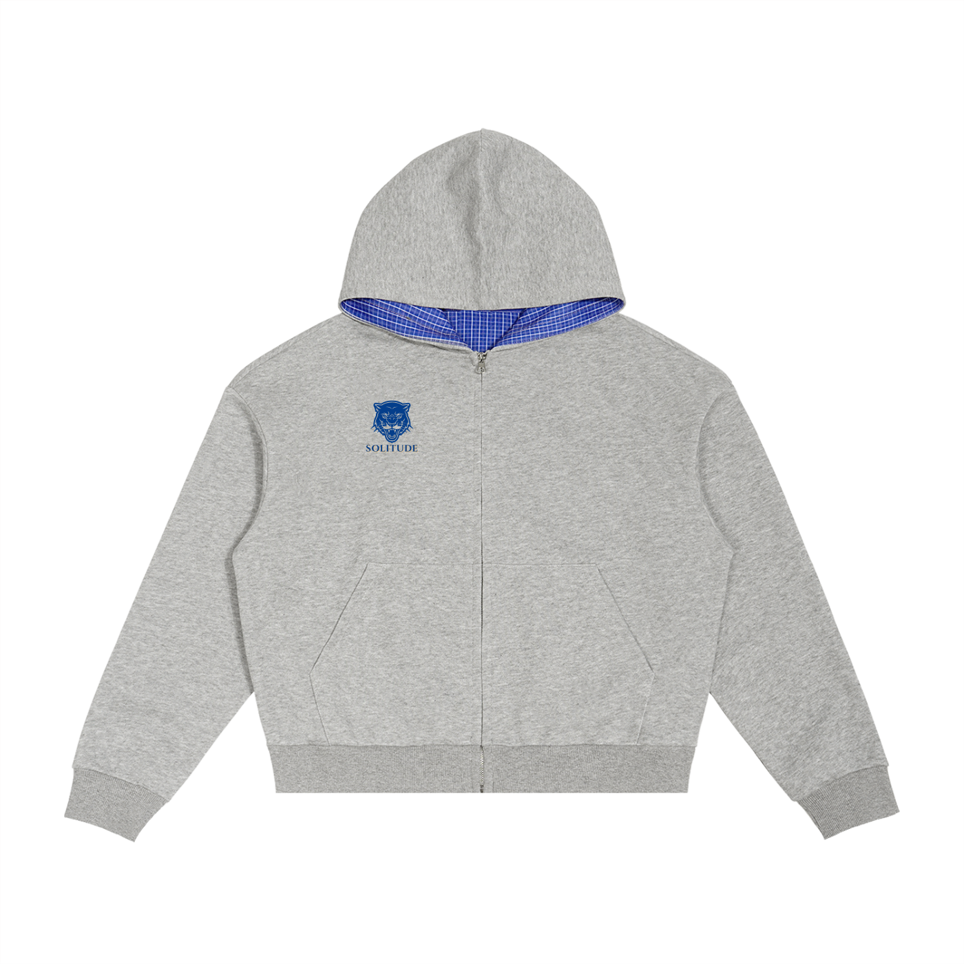 Contrast Plaid Boxy Zip Hoodie