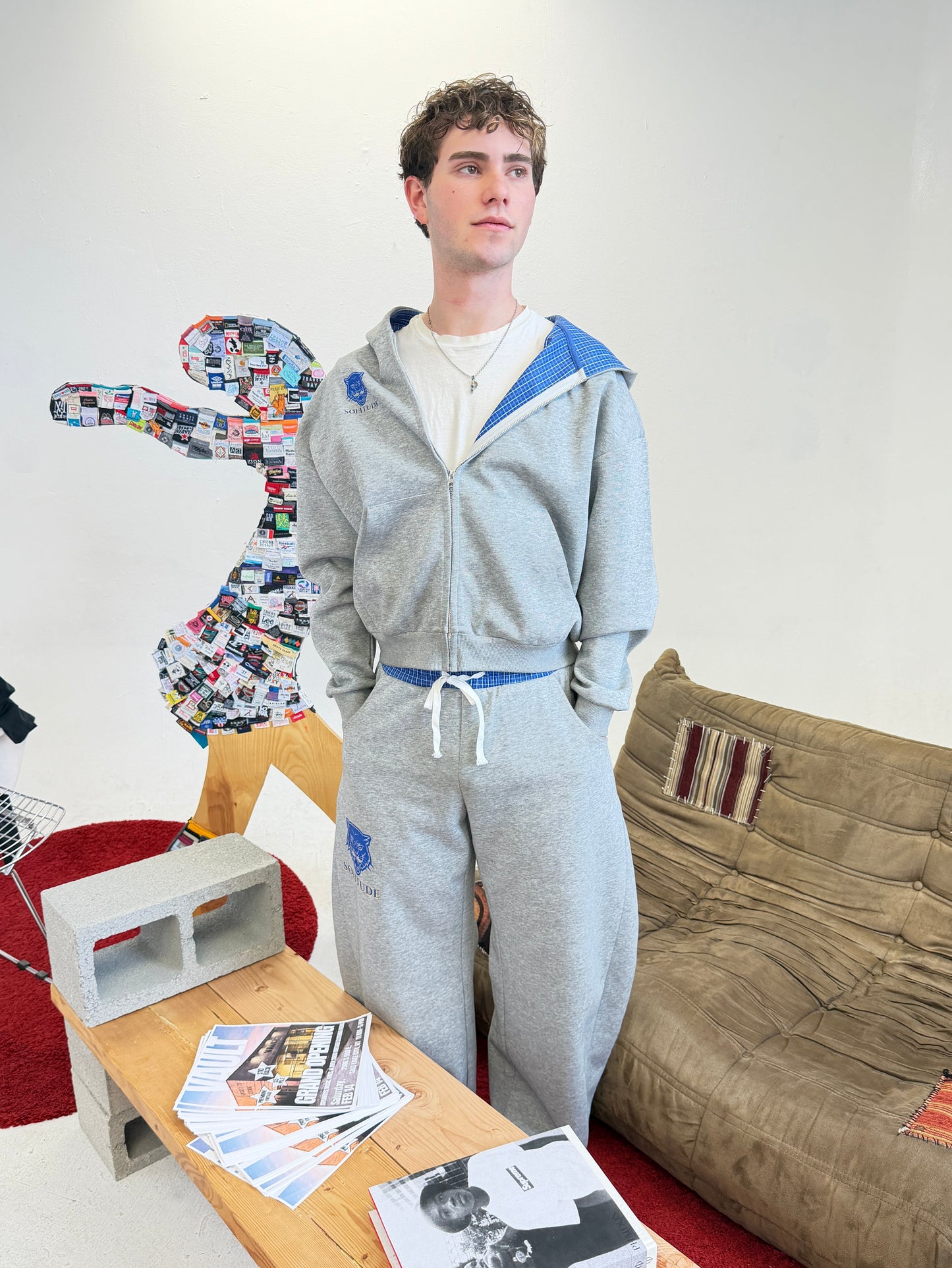 Plaid lined baggy sweats